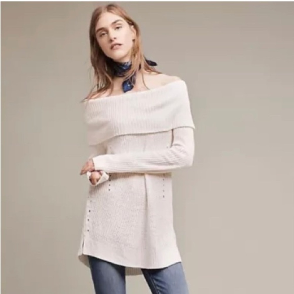 Anthropologie Moth off the shoulder white cream XS knit sweater Lucerne tunic